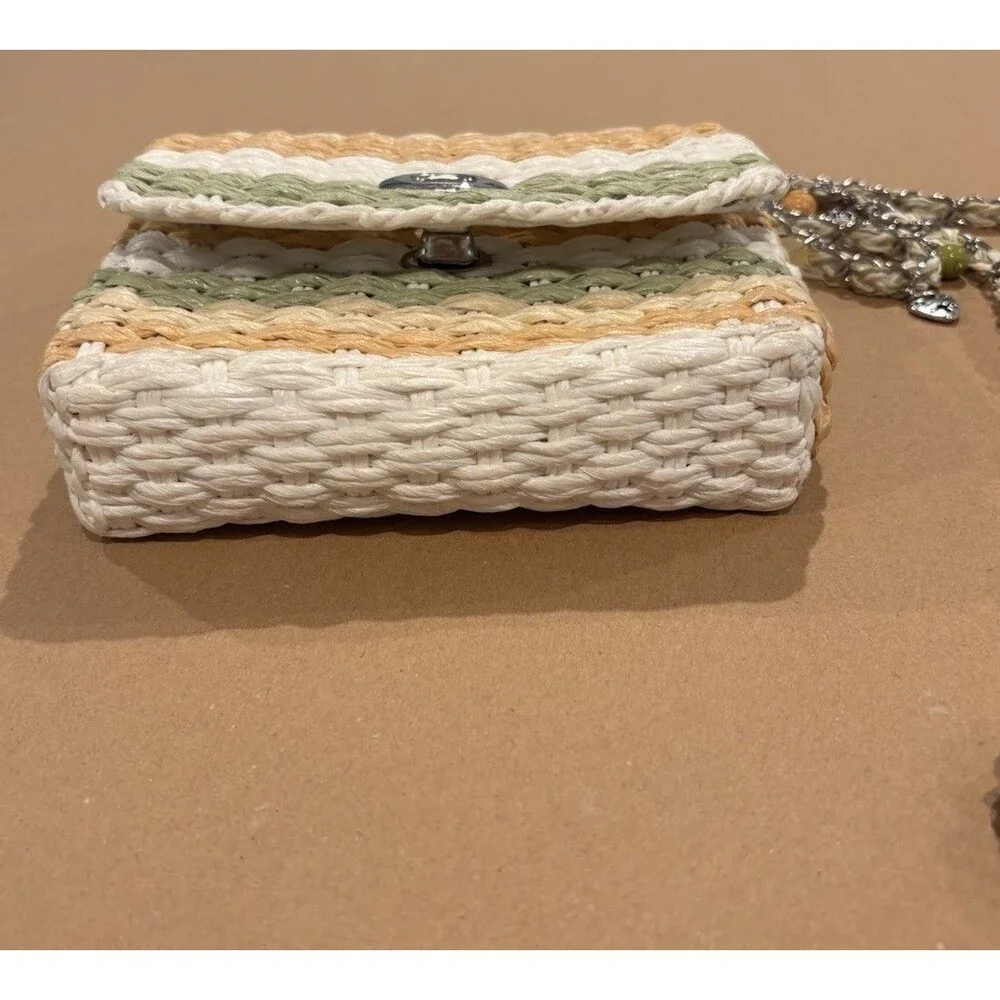 Cappelli Straworld Pastel Striped Woven Straw Raffia Crossbody Purse W/Charms